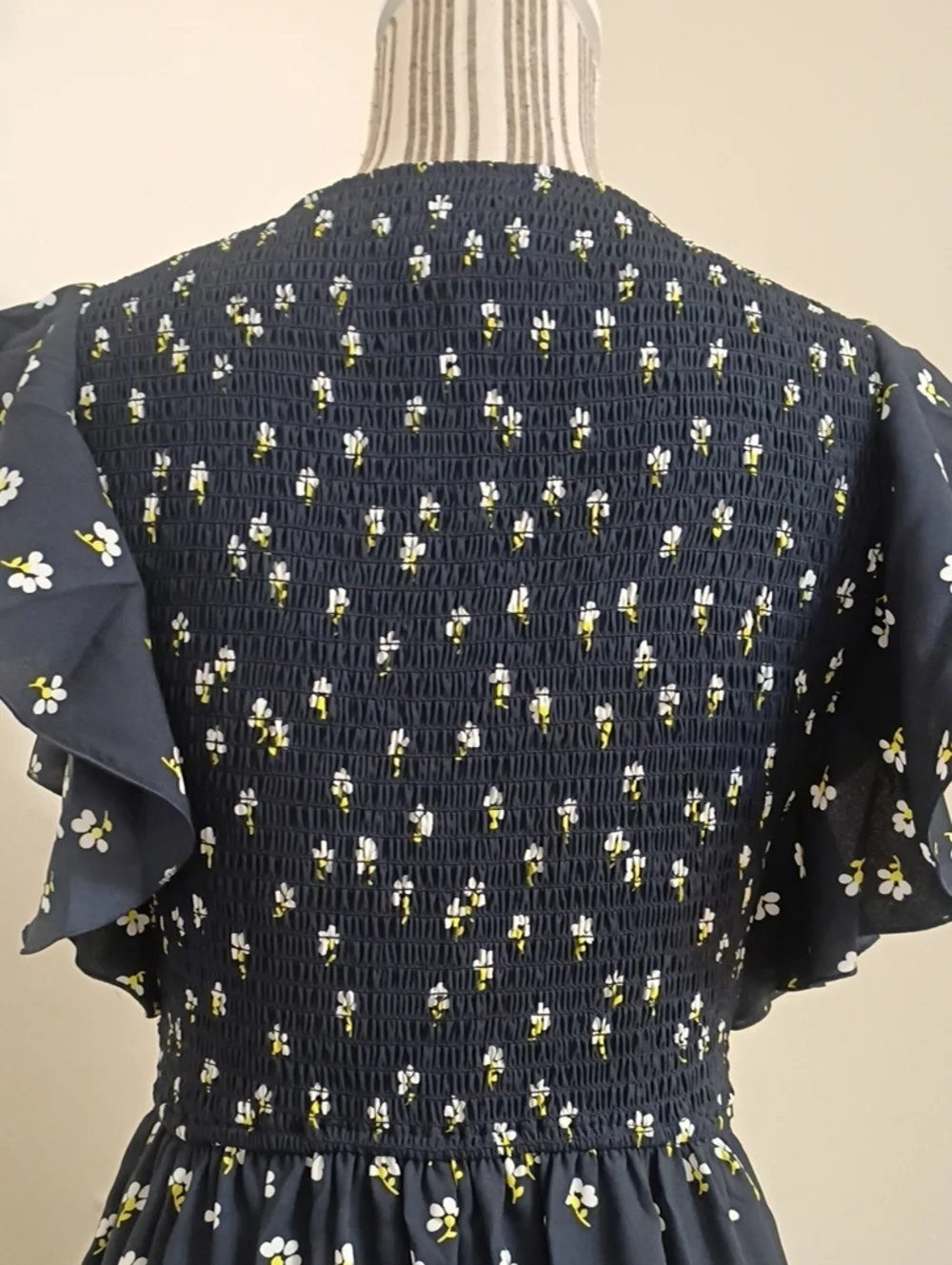 Kate Spade Navy Floral Daisy Toss Flutter Sleeve Midi Dress Size 2 NWOT